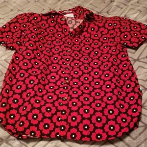 Large black red flower button up ss